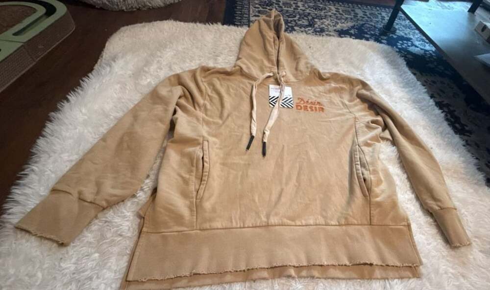 SR vs. Sandrine Rose Désir Désir Embroidered Hooded Sweatshirt Tan Size L
